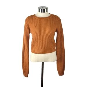 Ardene Cropped Ribbed Long Sleeve Crew Neck Sweater Women's Size S Bronze Brown